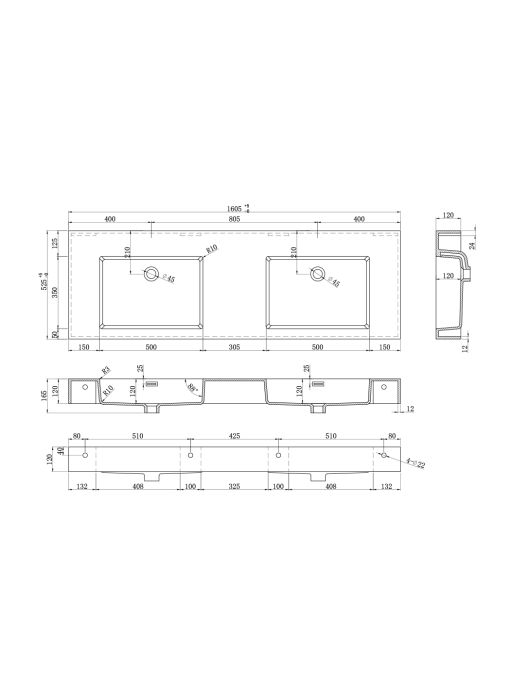 Schéma Plan vasque ROMANZA_1600 Blanc