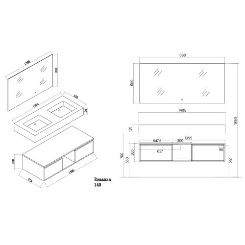 Meuble design de salle de bain ROMANZA_1400 Blanc