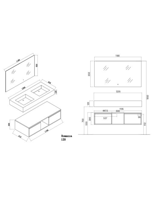 Plan Meuble de salle de bain ROMANZA_1200 Blanc