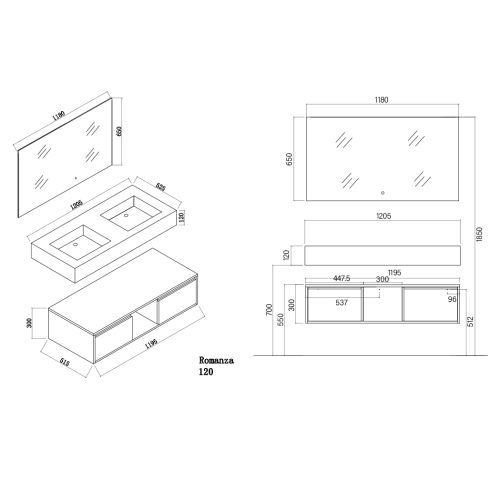 Meuble élégant de salle de bain ROMANZA_1200 Blanc