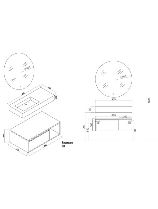 Plan Meuble de salle de bain ROMANZA_900 Blanc