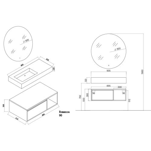 Meuble de salle de bain ROMANZA_900 Blanc