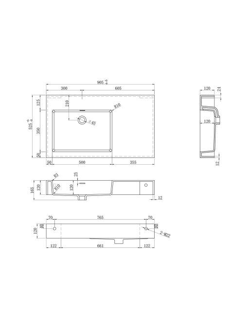 dimensions vasque Meuble de salle de bain ROMANZA_900 Blanc