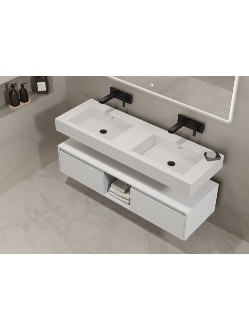 Meuble double vasque de salle de bain ROMANZA_1400 Blanc