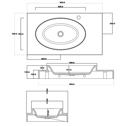 Plan vasque avec vasque ovale à rebords SDPW13-B