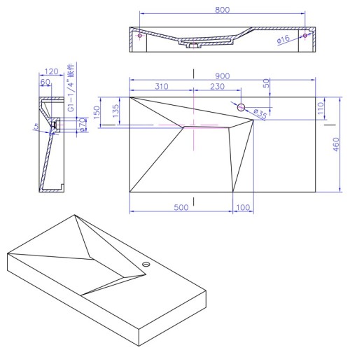 Plan vasque design avec évacuation linéaire SDWD38427