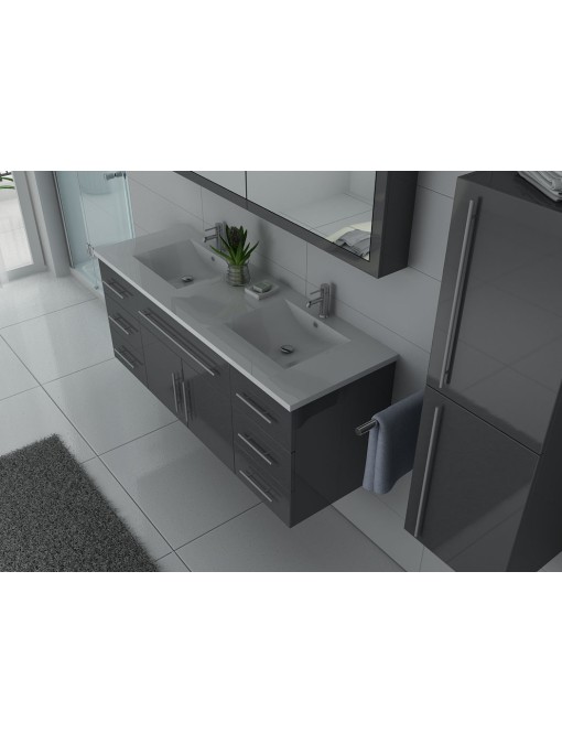 Mobilier gris taupe pour salle de bain plan deux vasques