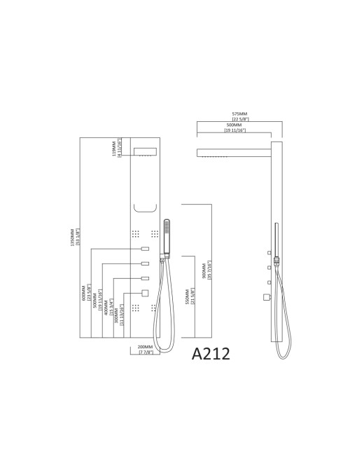 Plan et dimensions colonne d'hydromassage A212