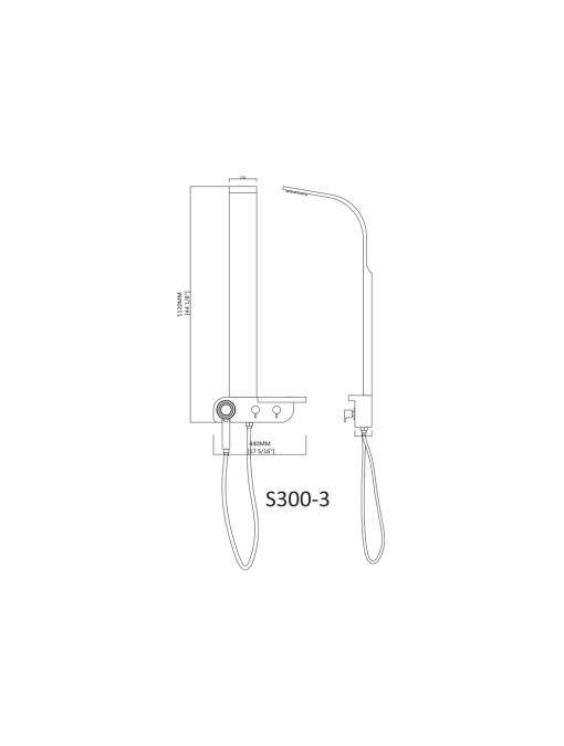 Plan et dimensions de la colonne de douche S300-3