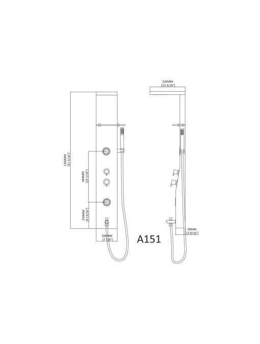 Plan et dimensions colonne d'hydromassage A151